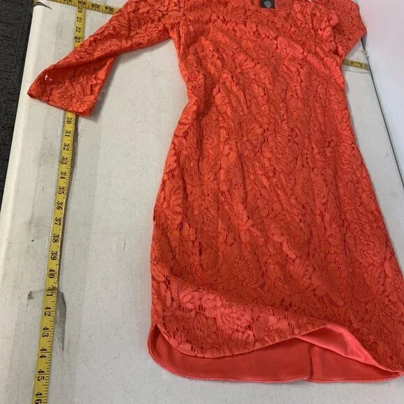 Vince Camuto Dress Coral Lace Overlay Long Sleeve Dress Size 2 - Picture 8 of 8
